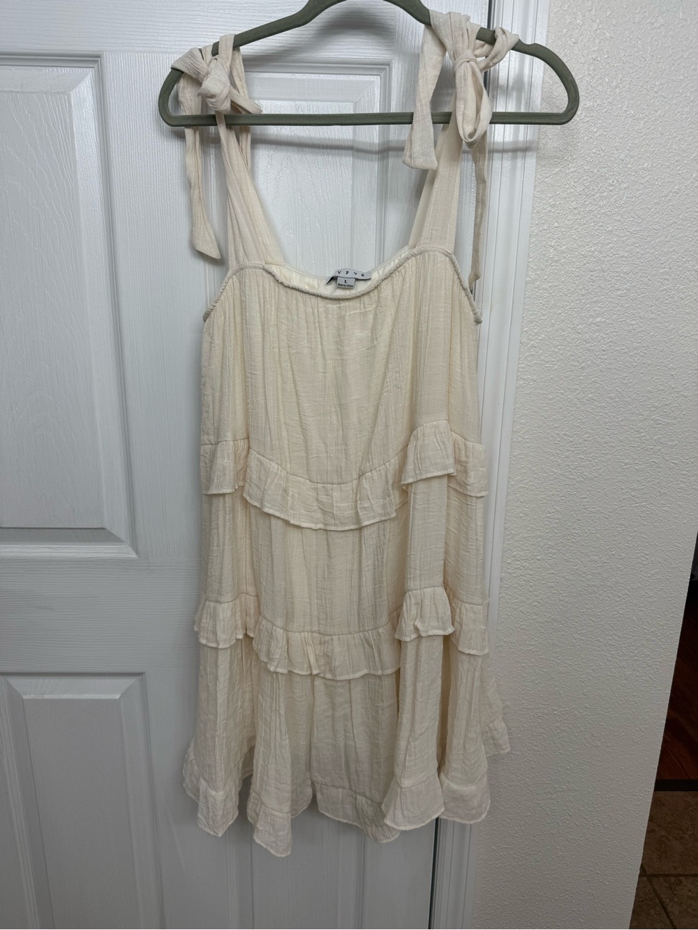 HYFVE Cream Tie-Shoulder Ruffle Mini Dress